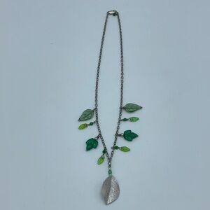 Holly Yashi sterling Silver and Green glass Leaf Necklace